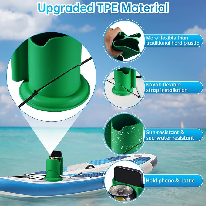 Paddle Board Cup Holder, Kayak Cup Holder 2-in-1 Drink & Phone Holder, Paddleboard and Kayak Accessories for SUP, Kayaking, Fishing, Yoga, or Surfing Adventures(Green)