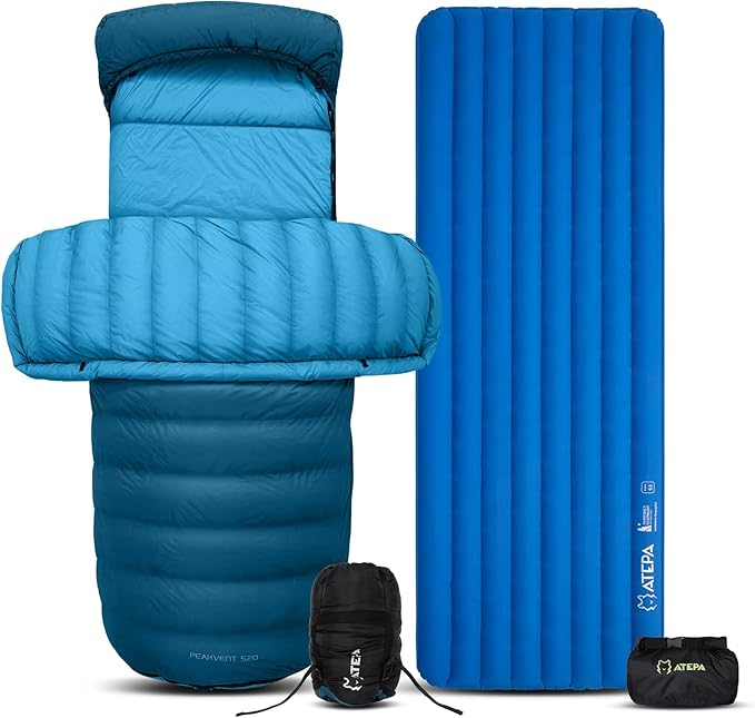 ATEPA Down Sleeping Bag for Adults, Recycled Ultralight 35°F 40°F 45°F 50°F 650FP / 700FP 3 Season Compact Sleeping Bags with Compression Sack for Backpacking Camping Hiking, Can Be Attached to Pad