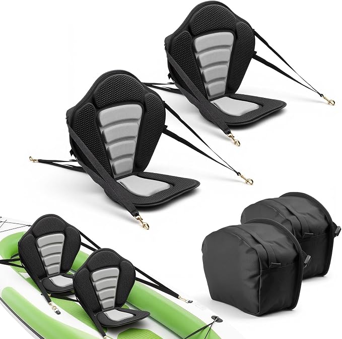 VEVOR Kayak Seat, Universal Paddle Board Seat with Adjustable Back Support, Multiple Thickness Options (0.5” to 2.6”), Soft Padded Cushion & Storage Bag for SUP, Canoe, Fishing Boat, Inflatable Kayak