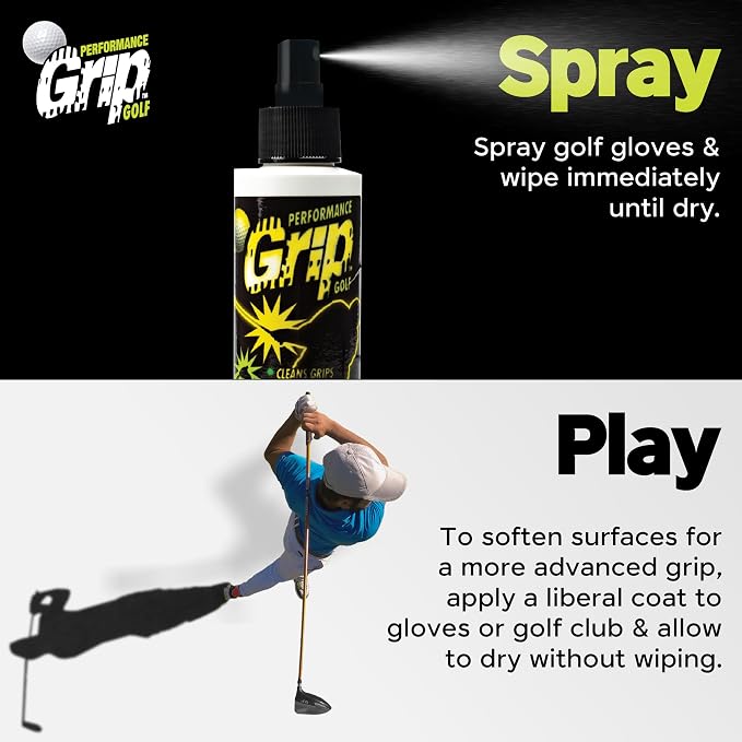 Performance Grip Spray for Golf – Club Grip Cleaner Boosts Traction, Rejuvenates & Extends Grip Life – Ideal for Golf Shoes, Clubs & Gloves (8oz - 2 pack)