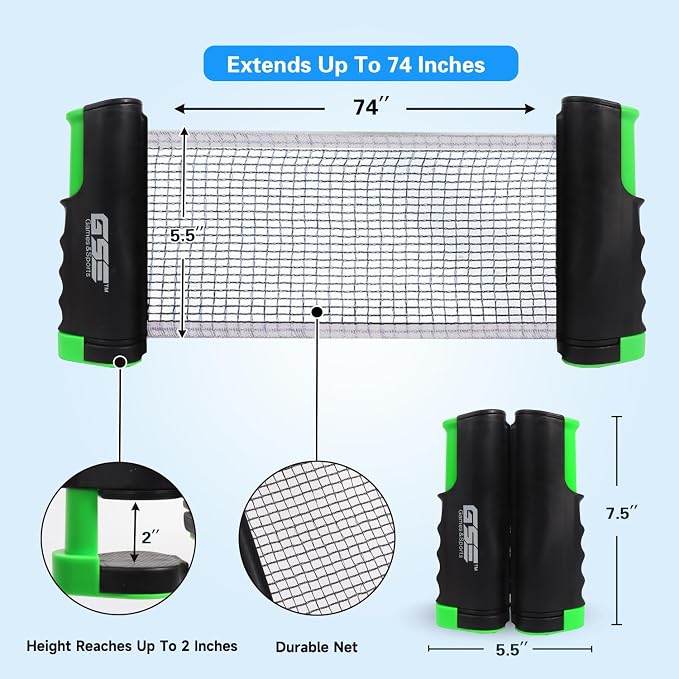 GSE Games & Sports Expert Adjustable Retractable Ping Pong Net Set & Post. Professional Table Tennis Rackets and Balls, Net with Posts and Storage Bag - Pingpong Paddle and Game Table Accessories. | Adjustable
