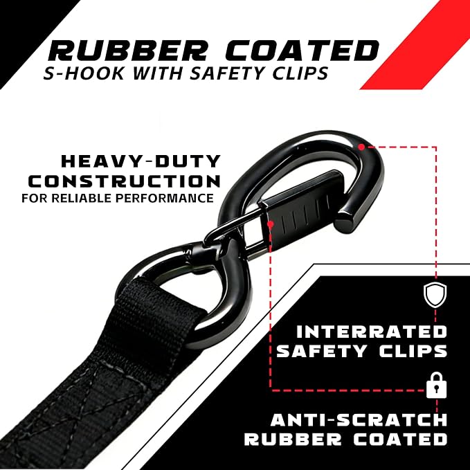 Retractable Ratchet Straps (2-Pack) - Heavy Duty Auto Slow Retraction Tie Down Straps - 1 Inch x 13 Feet (1,800lb Break Strength) for Truck, Cargo Trailer, Motorcycle, ATV, UTV - Black