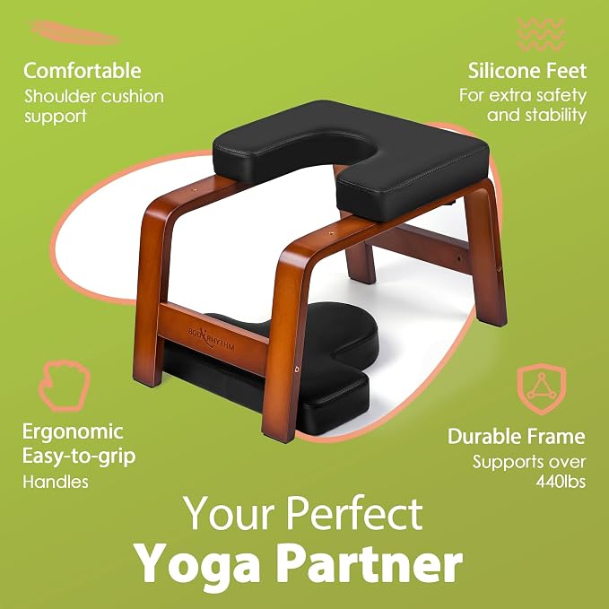 BODY RHYTHM Yoga Headstand Bench, Yoga Inversion Chair, Headstand Trainer for Relieve Stress, Improve Sleep & Digestion and Strength Training, Ideal for Home Workout, Fitness and Gym