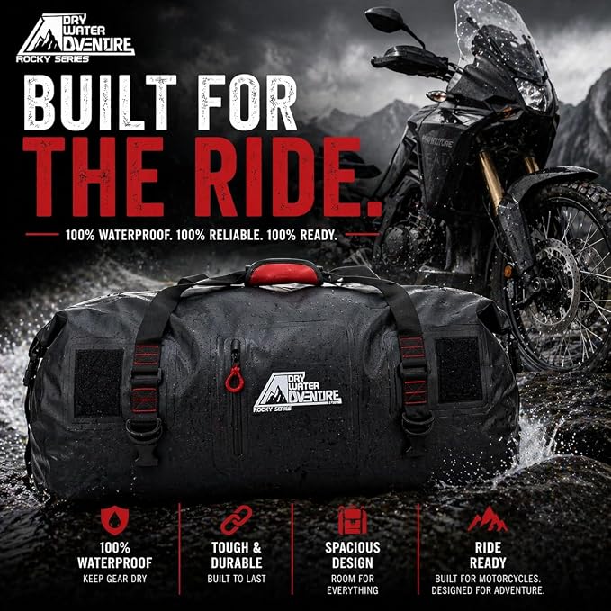 Waterproof Duffel Bag 80L - Marine Grade Dry Bag with Tie Down Straps for Motorcycle Touring, Boating, Camping | Roll Top Seal