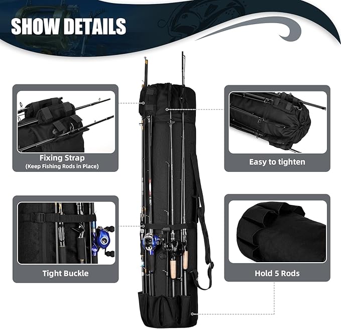 Fishing Pole Bag Rod Case, Folding Fishing Pole Bag Fishing Gear