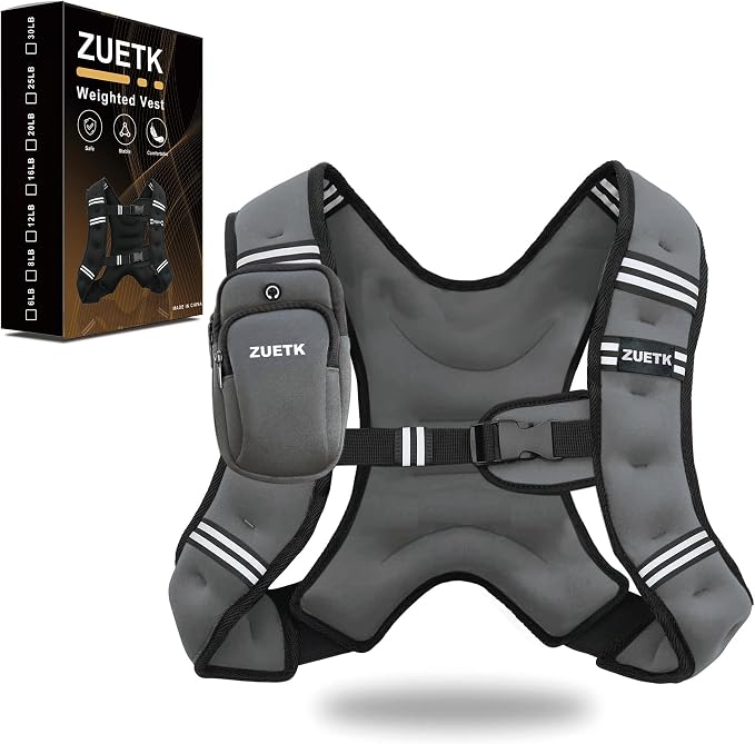 ZUETK Weighted Vest, 6lb/8lb/12lb/16lb/20lb/25lb/30lb Weight Vest with Reflective Stripe, Weighted Vest for Men Women Workout Equipment for Strength Training, Running, Jogging, Fitness, Weight Loss