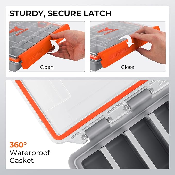 KastKing HyperSeal Waterproof Tackle Box, Waterproof 3700 Tackle Trays, Fishing Tackle Box Organizer with Removable Dividers, Lure Box and Terminal Tackle Storage, 1 Pack