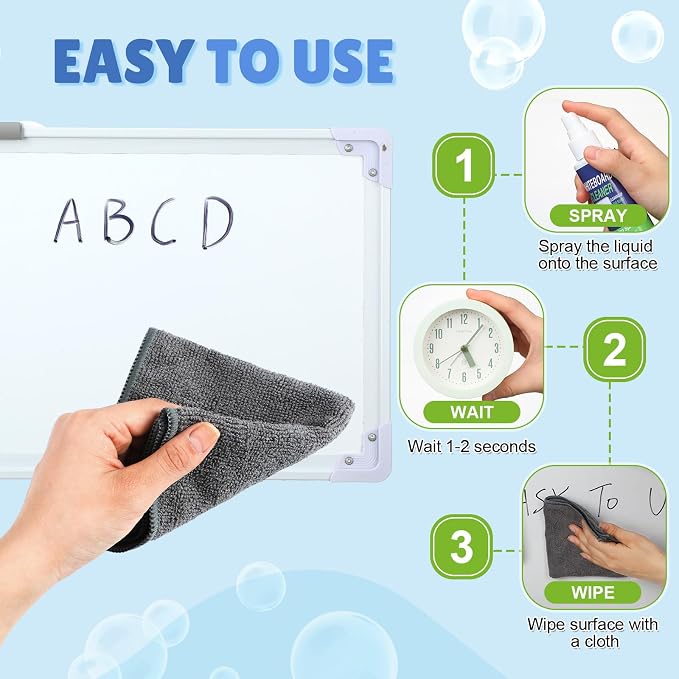 Fuyoooo 12 Pcs Whiteboard Cleaner Spray Dry Erase Board Cleaner with Magnetic Cloth White Board Cleaning Spray Removes Stubborn Marks from Whiteboards Chalkboard(100ml)