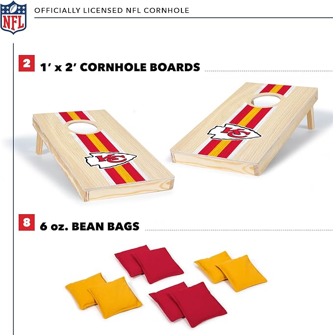 NFL Football Portable Size 1' x 2' Solid Wood Cornhole Set with Direct Print HD Team Graphics – Travel Size