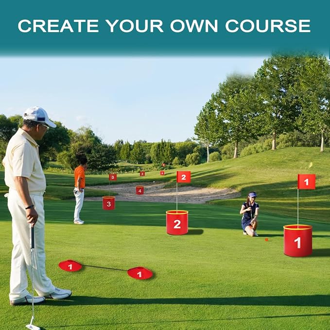 FINCOME Golf Yard Bucket Games 9 Holes Golf Practice Game with Flag, Golf Chipping Game for Kids and Adults Outdoor Indoor Portable Backyard Golf Game for Park, Beach, Backyard, Lawn