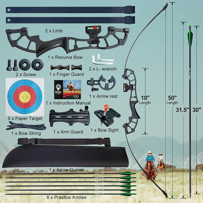 D&Q Bow and Arrow Set for Adults Recurve Bow 30lb 40lb for Beginner to Intermediate Recurve Bows for Adults Beginner Training Practice Target