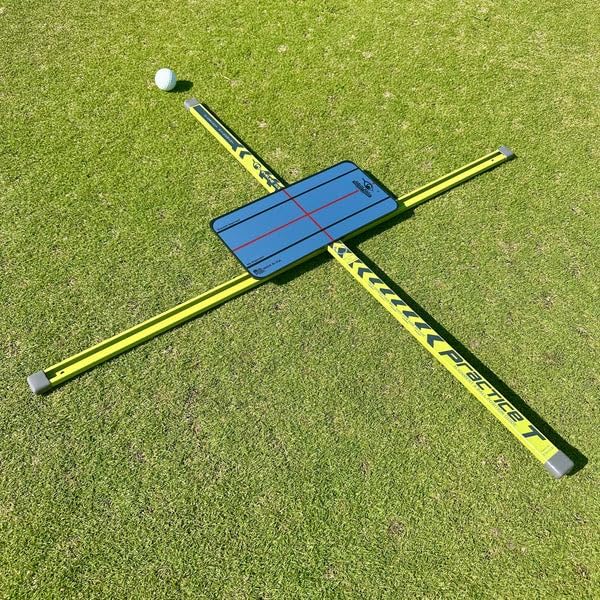 EyeLine Golf Practice T Swing Training Aid, Align Feet/Shoulders/HIPS to Ball, White or Green Alignment Sticks, Shoulder Mirror, PGA Tour Proven