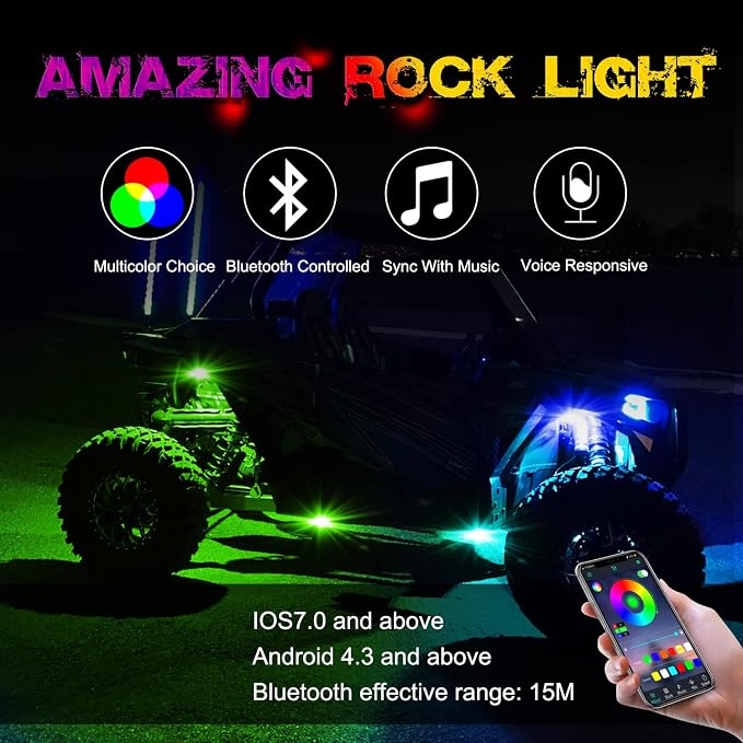 OFFROADTOWN RGB LED Rock Lights with 6 pods Neon Trail Rig Lights Underglow Universal for UTV ATV Polaris Can-Am Yamaha Honda Tundra