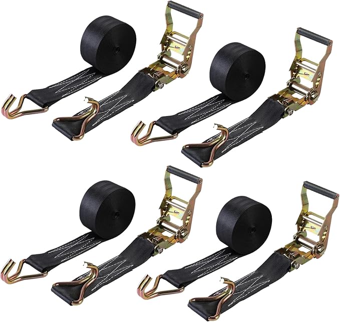 4PACK Ratchet Straps Heavy Duty, 8000 LBS Break Strength Ratchet Strap Tie Down, 2” x 20ft Black Tie-Down Ratcheting Cargo Truck Straps with Durable Double J Hook for for Truck