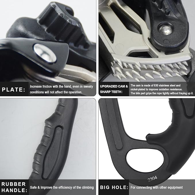 UIAA & CE Certified Climbing Rappelling Equip Hand Ascender Left Right Hand for 8-13mm Rope 4kN