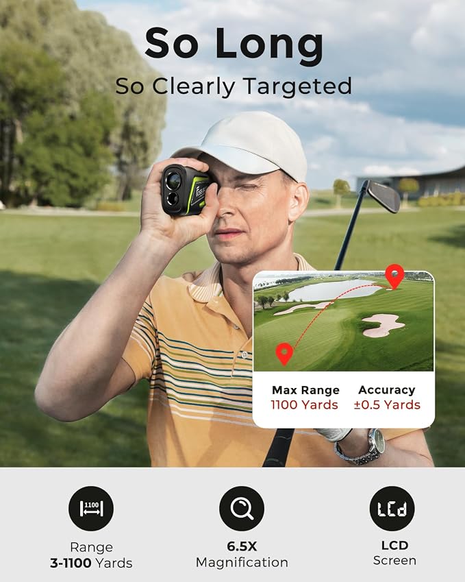 FOSSIBOT Range Finder Golf Rangefinder with Slope and Magnetic,Flag Pole Locking Vibration,6.5X Magnification,3-1100 Yards.