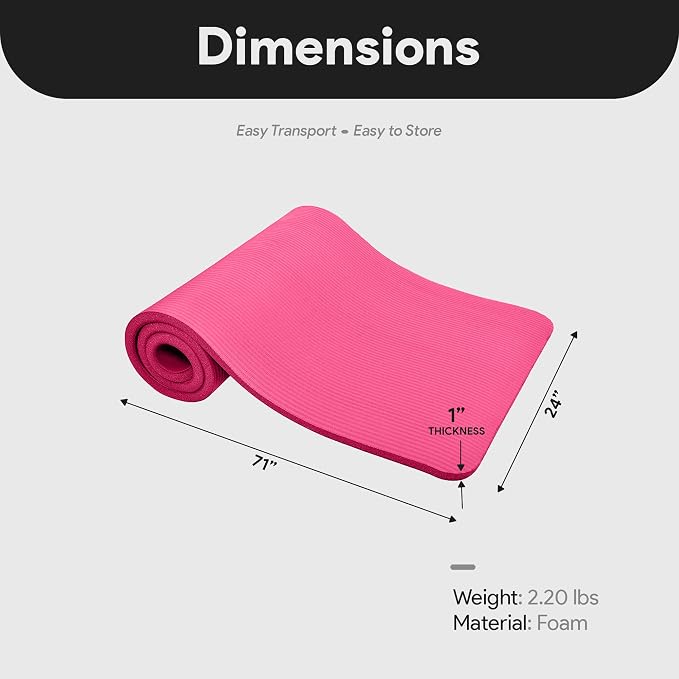 BalanceFrom Yoga Mat, 1-Inch Extra Thick High Density Exercise Mat, Anti-Tear Exercise Yoga Mat with Carrying Strap, Suitable for Various Yoga Exercises, Multiple Colors