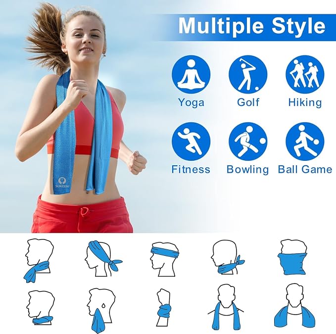 Sukeen Cooling Towel 20 Pack (40"x12") Ice Towel,Bulk Breathable Chilly Twoles,Microfiber Towel for Neck Face for Yoga,Sport,Running,Gym,Workout,Camping,Fitness,Travel & More Activities, Sky Blue