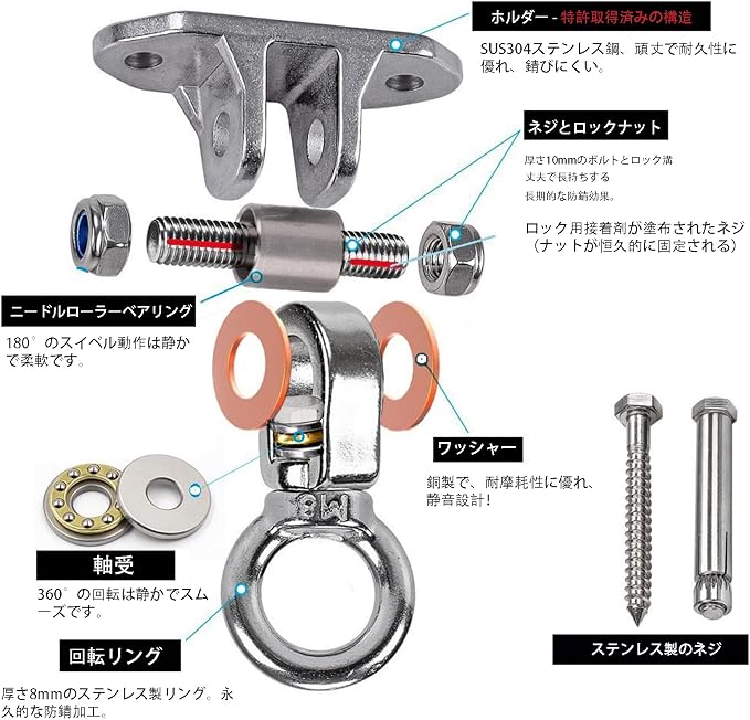 Stainless Steel Heavy Duty Swing Hanger 180°+360° Ceiling Swing Mount Free Swivel Swing Hook Swing Hardware Kit for Yoga Swing Hammock Chair Porch Swing Sets Heavy Punching Bag 1500 LB Capacity