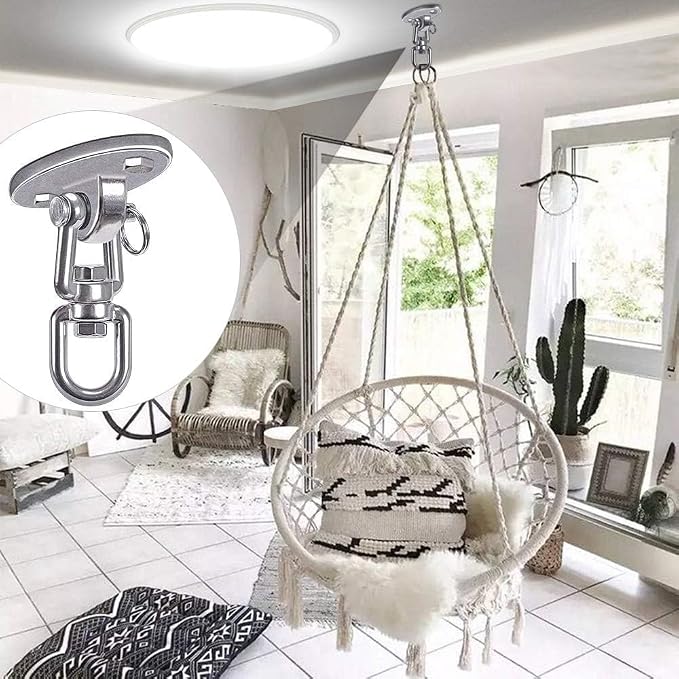 SELEWARE Ceiling Swing Mount Stainless Steel Swing Hangers Free Swivel Swing Hooks for Yoga Swing Indoor Outdoor Swing Set Porch Swing Chair Punching Heavy Bag 2000 lbs Capacity 4 Pack