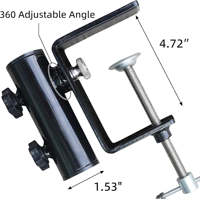 AMMSUN Heavy Duty Upgraded Patio Umbrella Clamp Clip Steel Umbrella Stand Holder Fit Square Balcony Railings Mount Attaches to Fence Post Railing Bleachers Benches Tailgates Outdoor, 2.62 lbs