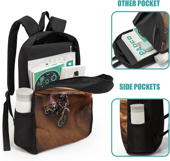Giwawa Cool Dirt Bike Motocross School Backpacks for Teen Boys Motorcycle Vehicle in Desert Backpack School Bookbag Set Lunch Bag Pencil Case