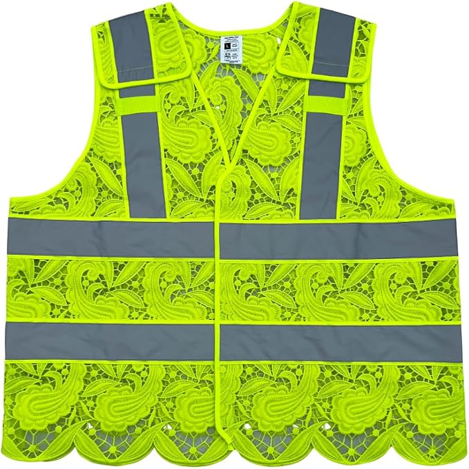 Lace-Mesh Safety Vest for Women & Men - Breathable, High Visibility Vest with Zipper & ANSI Class 2 Reflective Strips
