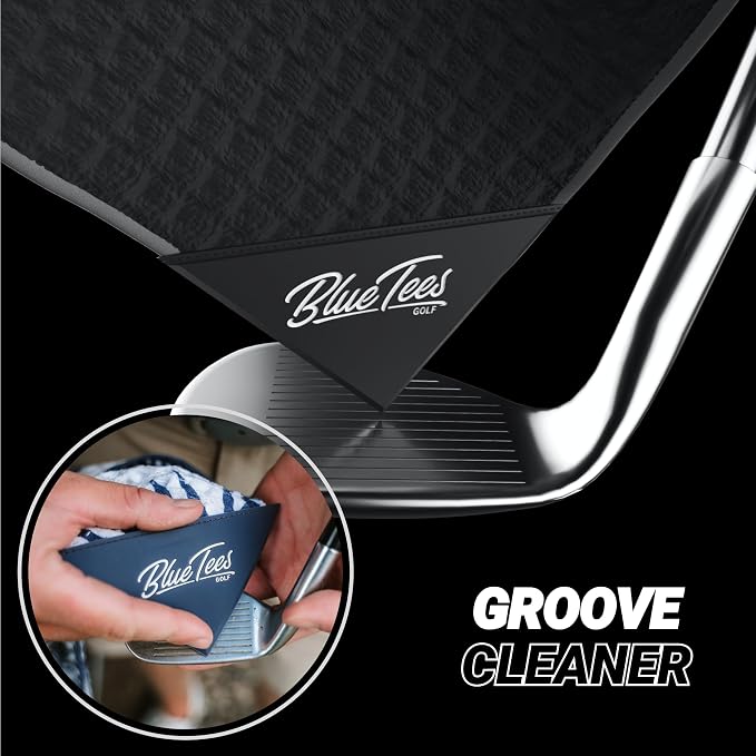 Blue Tees Golf Premium Magnetic Towel - Super Strong Magnet - Microfiber Waffle Design - Silicone Brush - Groove Cleaner - Bag Buckle