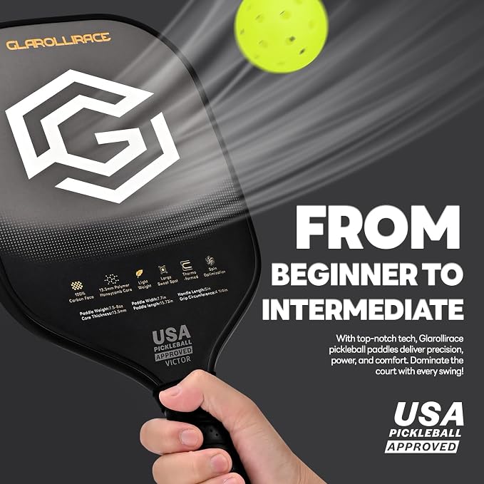 Pickleball Paddles Set of 2 | 4 Pickleball Rackets, USAPA Approved Pickleball Set, Fiberglass | Carbon Fiber Surface & 13 mm PP Honeycomb Core,4 Indoor & Outdoor Pickle Balls