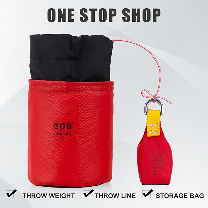 SOB Arborist Throw Line Kit with Slick Rope 197FT, Throw Weight, Reflective Storage Bag, Suit for Tree Cutting,Camping, Trimming, Hanging Swing ﻿