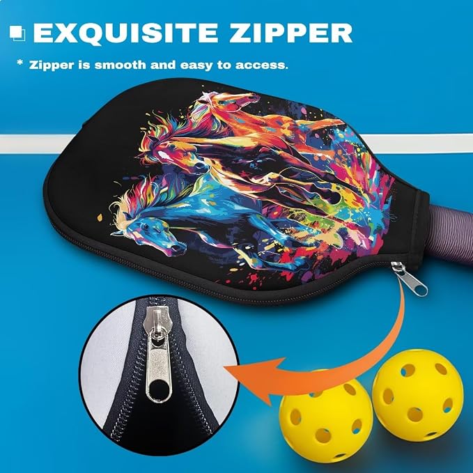 Horse Neoprene Pickleball Paddle Cover Lightweight Pickle Ball Racket Case 2 Pieces Stylish Pickleball Racket Sleeve with Zipper Design Pickleball Covers for Paddles Universal Size Case