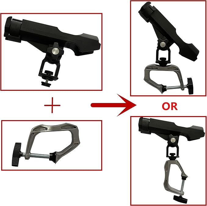HiUmi Fishing Boat Rods Holder with Large Clamp Opening 360 Degree Adjustable Fishing Rod Racks Folding Holder