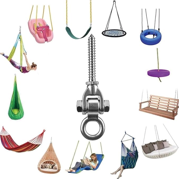 2-Pack Heavy Duty Swing Hangers with Bearings- 304 Stainless Steel Swing Hooks Set Brackets with 2 Oval Hooks,1500LB Capacity for Porch Swings, Hanging Chairs, Punching Bags, Gym Equipment