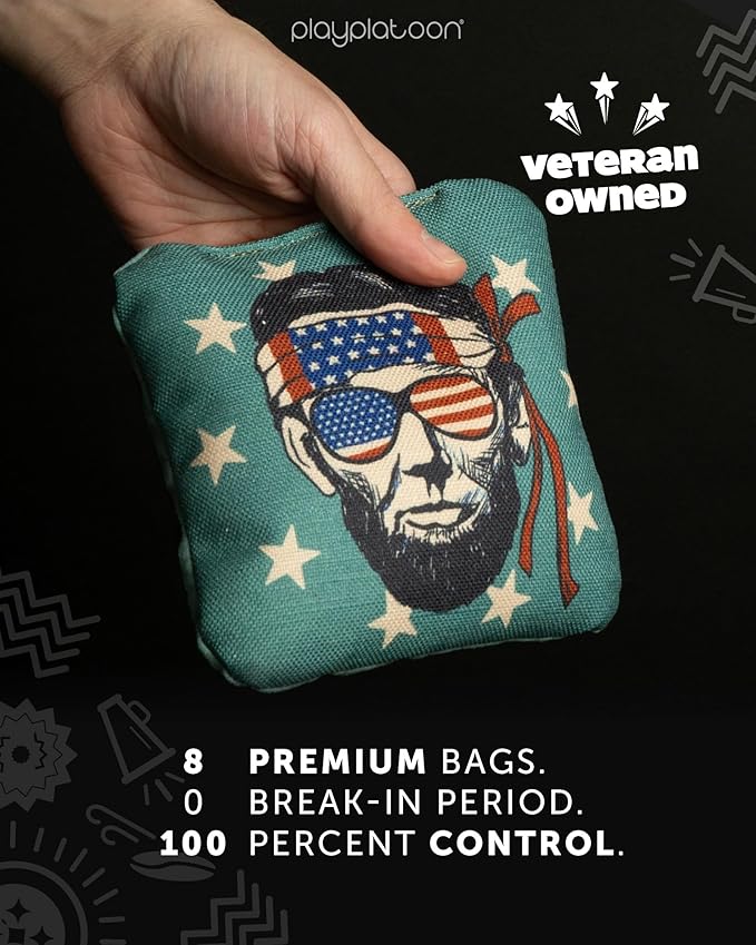 Play Platoon Pro Cornhole Bags Set of 8 - Professional Dual Sided Slick and Sticky Side Competition Corn Hole Bags - Tournament Series