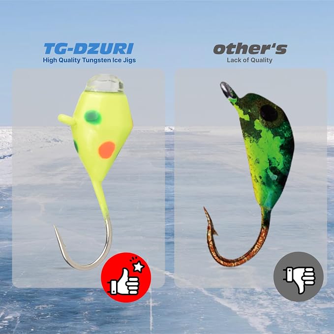 Tungsten Jigs, 18/27Pcs Tungsten Ice Fishing Jigs Kit for Panfish 3.2/4/5mm Glow in Dark Teardrop Ice Fishing Lure Jigs with Two-Sided Jig Box Assortment