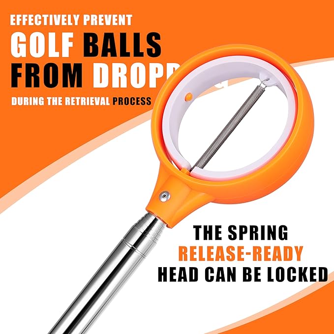 Professional Golf Ball Retriever Telescopic for Water, 9Ft/12Ft/16.3Ft/20Ft Stainless Steel Golf Ball Retriever with Spring Release-Ready Head Locking Clip