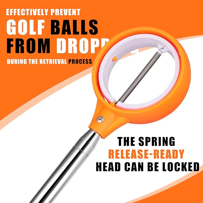 Professional Golf Ball Retriever Telescopic for Water, 9Ft/12Ft/16.3Ft/20Ft Stainless Steel Golf Ball Retriever with Spring Release-Ready Head Locking Clip