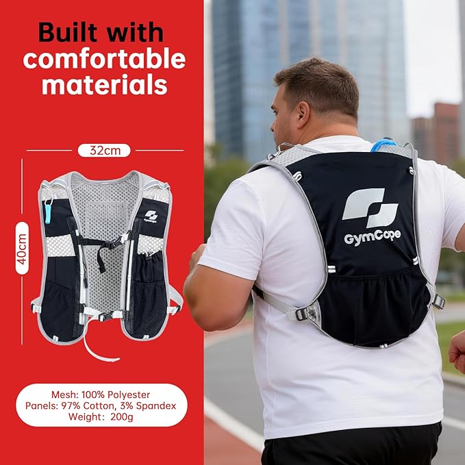 GymCope Running Vest for Women and Men, Lightweight Hydration Backpack with 500ml Soft Flask and 1.5 L Hydration Bladder, Running Hydration Vest for Marathon, Hiking, Trail and Road Running