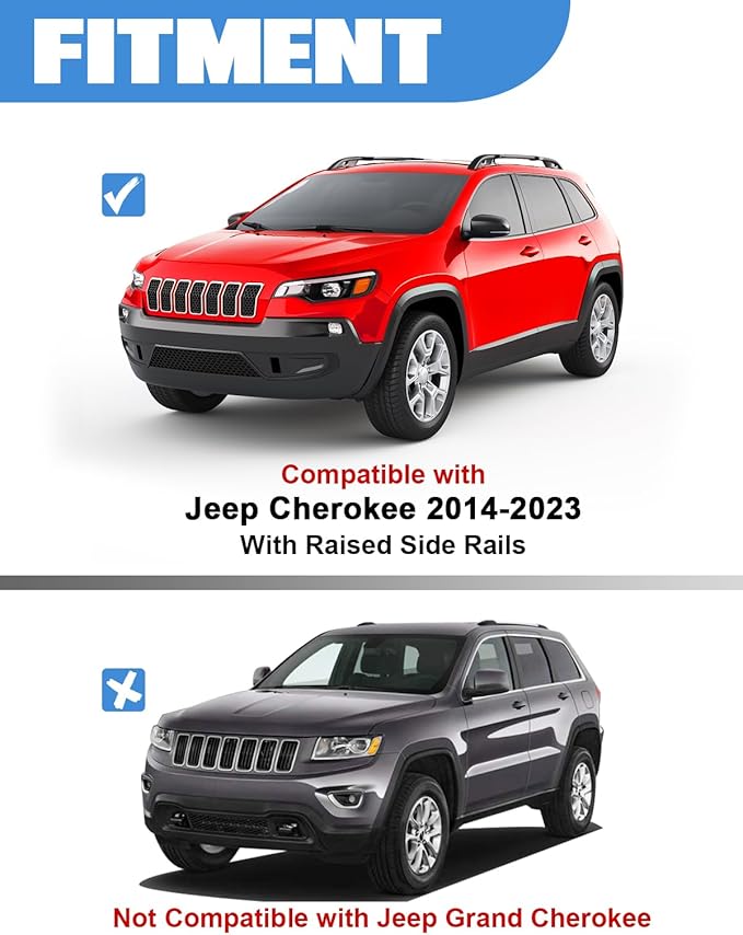 FengYu Roof Rack Cross Bars Compatible with Jeep Cherokee 2014-2023, Aluminum Crossbars Rails Cargo Rooftop Ski Basket Luggage Rack Carrier