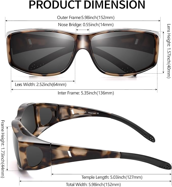 URUMQI Polarized Sunglasses Fit Over Glasses for Men Women, Wraparound Sun Glasses UV400 Protection for Driving Fishing