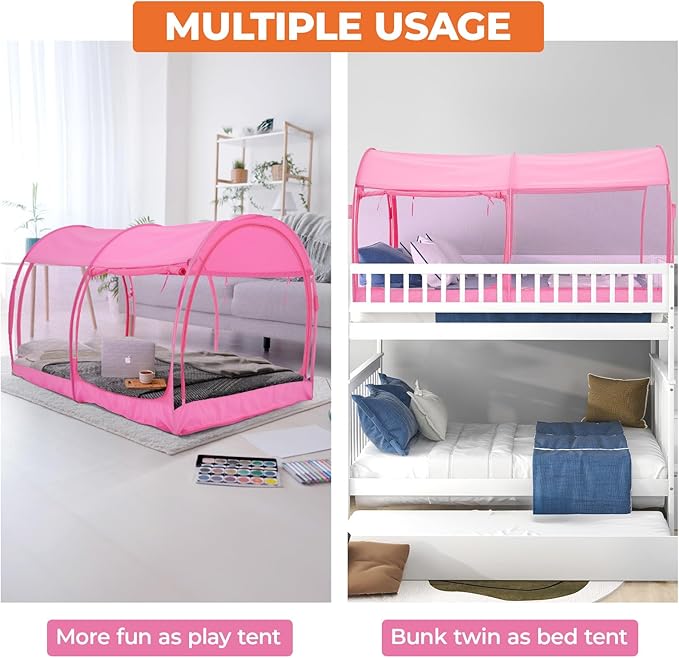 Alvantor® Mosquito Net Bed Canopy Tents Dream Privacy Space Twin Size Sleeping Tents Indoor Pop Up Portable Frame Breathable Cottage Pink (Mattress Not Included)