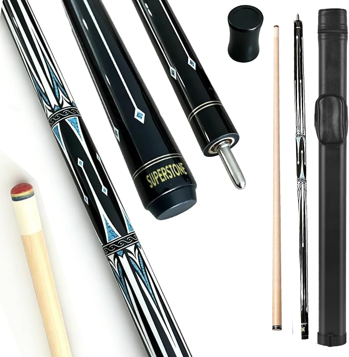 SUPERDIAMOND Pool Cue Stick Set Billiard Cue Sticks with Hard Case, 2-Pieces 58" Pool Table Sticks, 12.5 mm Tip Pool Queue,Pool Stick Set for Home Recreation, Billiards Clubs, Training