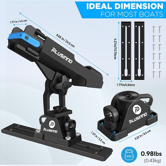 PLUSINNO 2 in 1 Fishing Rod Holders for Boat, Kayak Fishing Rod Holder, Fishing Pole Holders for Track Mount / Deck Mount, Fishing Gear with Fishing Rod Protective Strap, Fishing Accessories & Gifts
