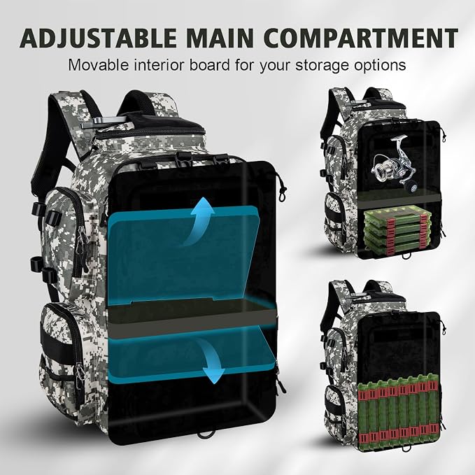 Goture Fishing Backpack,900D Water-Resistant Tackle Backpack with Rod Holders, SBS Zippers,45L Large Fishing Bag Storage Gear Tackle Bag with Rain Cover, Bottle Holder for Travel Camping Hiking