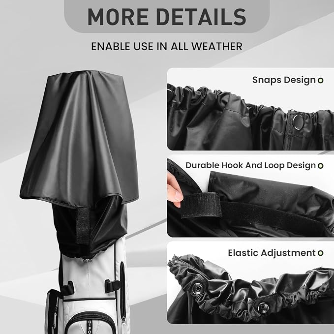 VEASAERS Golf Bag Rain Cover Waterproof Hood Protection Black Pack Durable Lightweight Club Bags Raincoat for Men Women Golfer