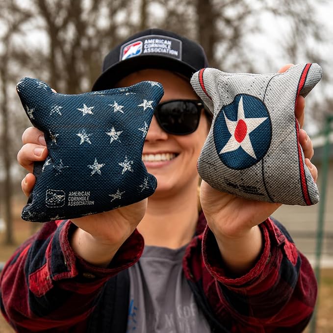 ACA Synergy Pro Professional Cornhole Bags Dual Sided Regulation 6x6 Set of 4 Vintage Flag