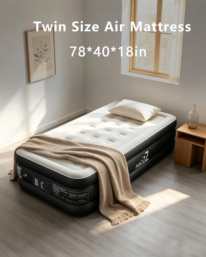 air Mattress, 18-inch Thickened Twin air Mattress, Suitable for Home use, Camping and Travel, Features Quick Inflation and deflation to Save You time (Black, Twin)