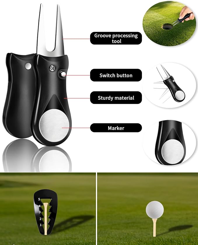 Golf Essentials Kit | Must Have Golf Accessories - Golf Water Brush, Golf Towel, Golf Club Brush, Golf Ball Marker, Divot Repair Tool