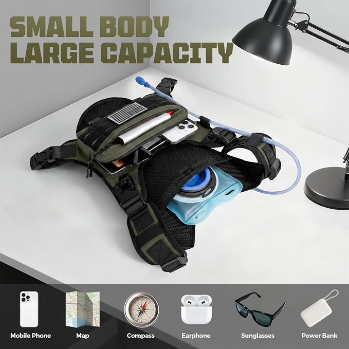 Running Hydration Vest with 2L Water Bladder， Lightweight Adjustable Hydration EDC Chest Pack for Men and Women, Water Backpack for Hiking, Cycling