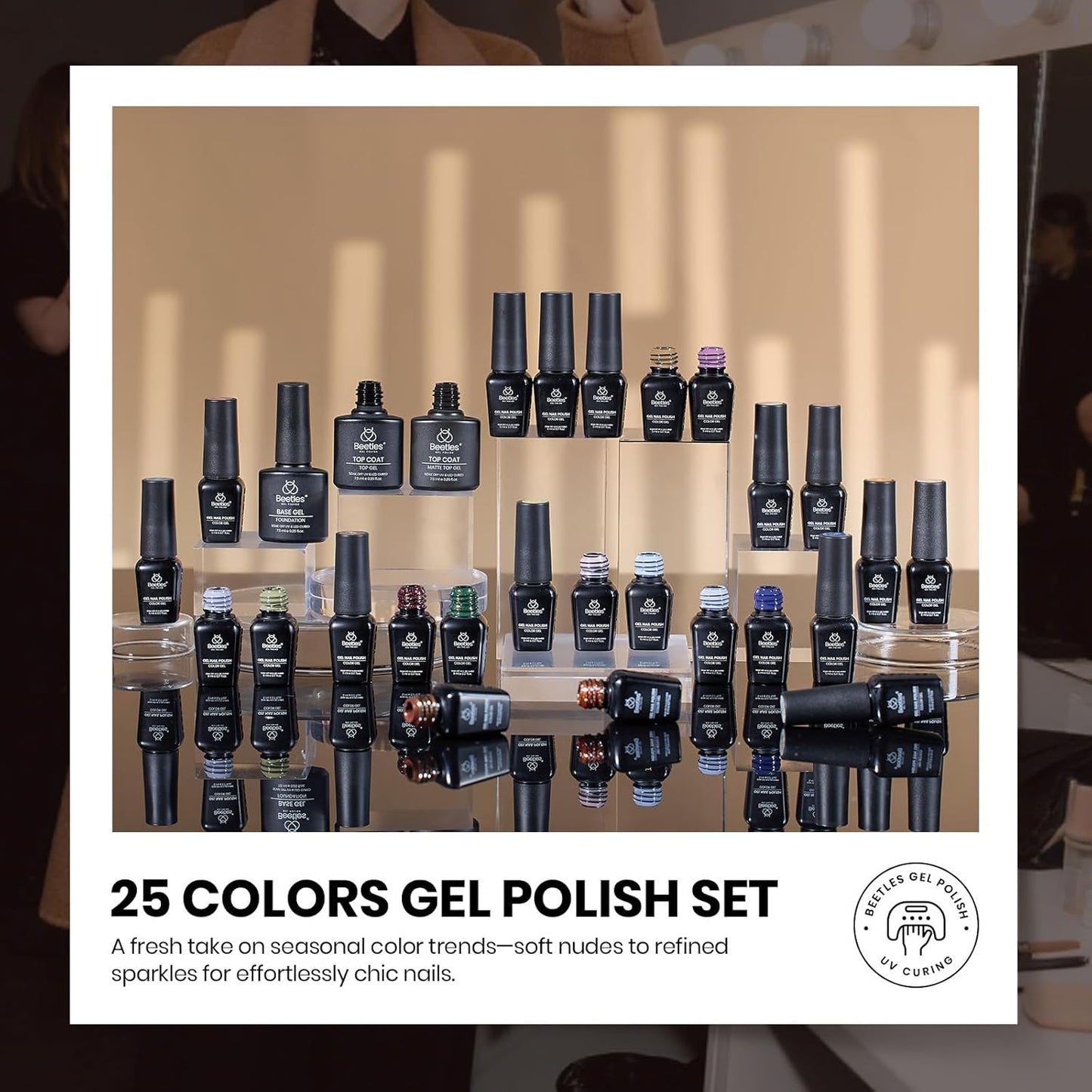 Beetles Fall Gel Nail Polish Set – Catwalk Tonal Hues 25 Colors Gel Polish, Nude Brown Yellow Purple Green Glitter with Base Glossy Mattle Top Coat Soak Off UV LED Winter Manicure Gift for Women